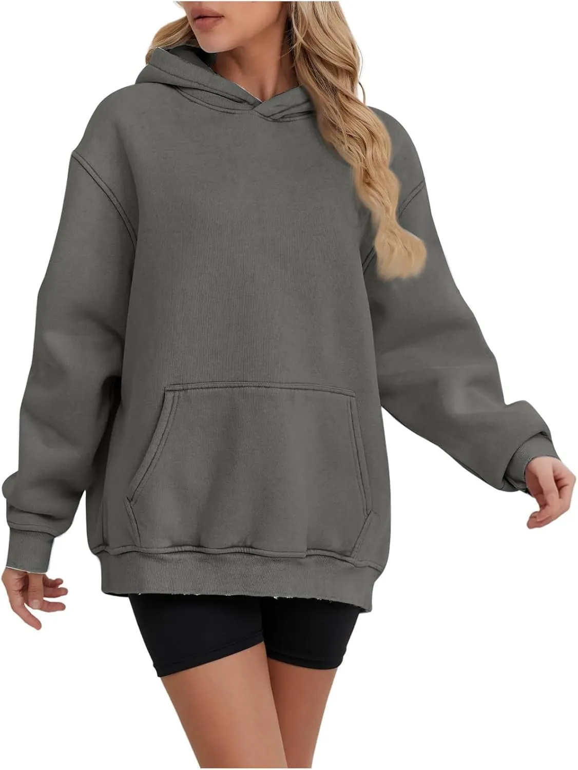 Womens Oversized Hooded Sweatshirt Fleece Long Sleeve Hoodies Comfy Pullover Top Fall Outfits Teen Preppy Clothes