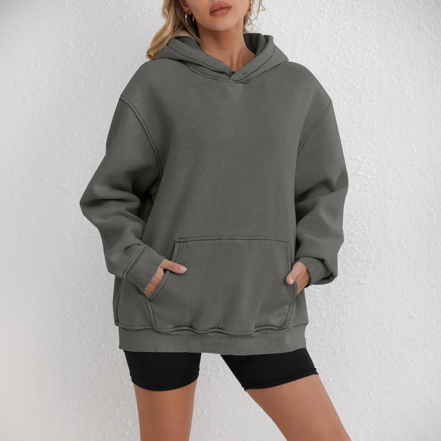 Womens Oversized Hooded Sweatshirt Fleece Long Sleeve Hoodies Comfy Pullover Top Fall Outfits Teen Preppy Clothes