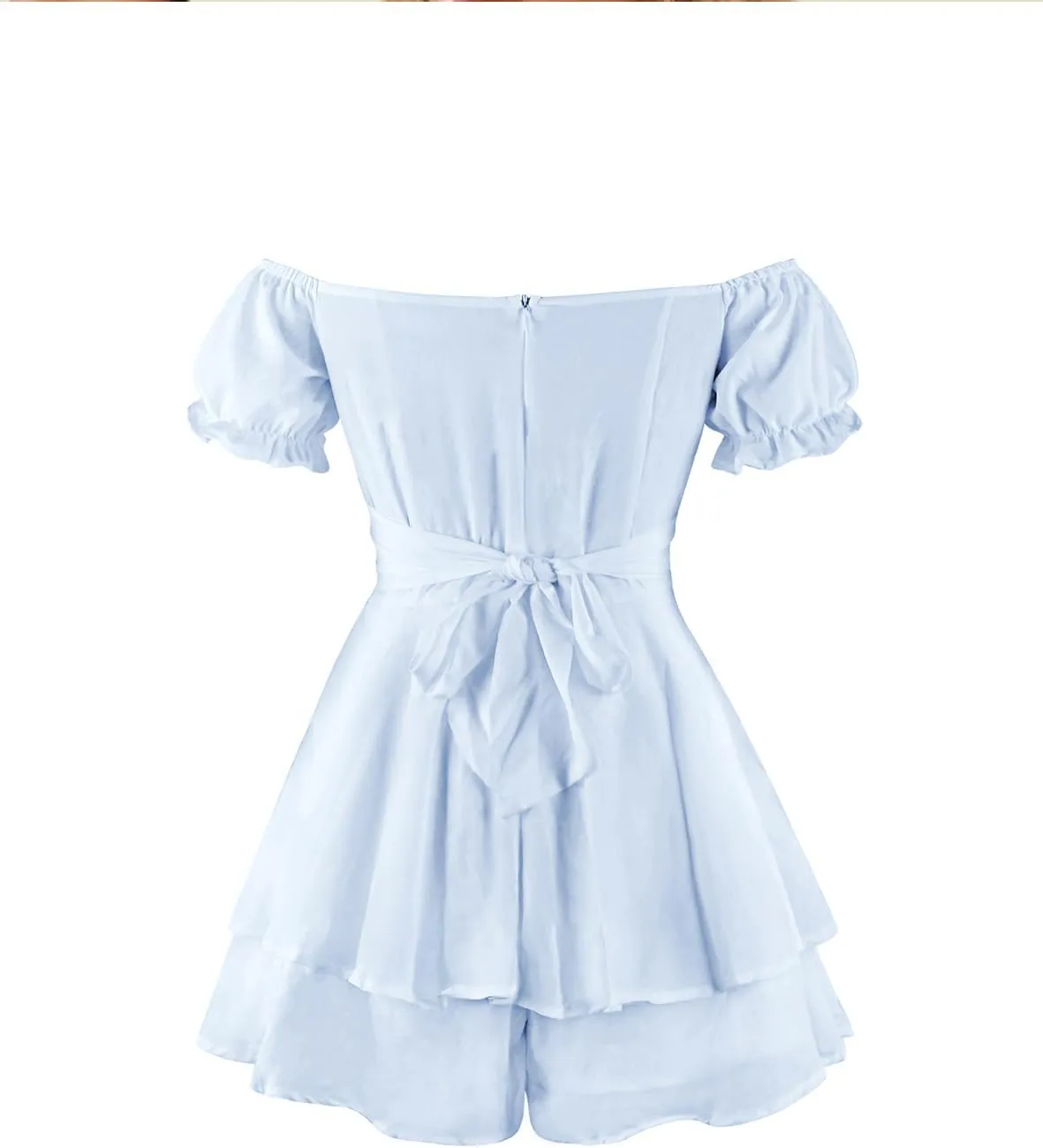 Womens Ruffle Shorts Jumpsuits Off the Shoulder Short Sleeve Double Layer One Piece Rompers