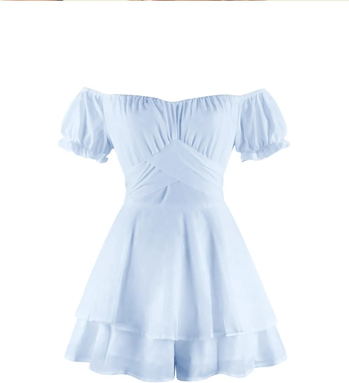Womens Ruffle Shorts Jumpsuits Off the Shoulder Short Sleeve Double Layer One Piece Rompers