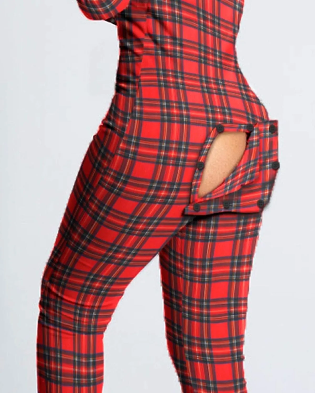 Women's Sexy Butt Button Back Flap Jumpsuit V Neck Long Sleeve Romper Bodycon Pajamas One Piece