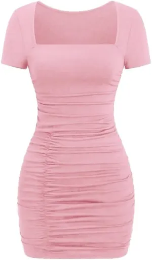 Women's Sexy Elegant Fitted Bodycon Slimming Fit Mini Dress Short Sleeve Fashion Dresses for Women