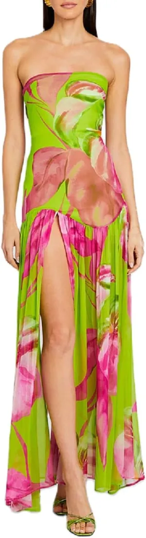 Womens Strapless Maxi Dress Slim High Slit Mesh Long Dress Sexy Party Club Night Out Dress 2024 Summer Vacation
