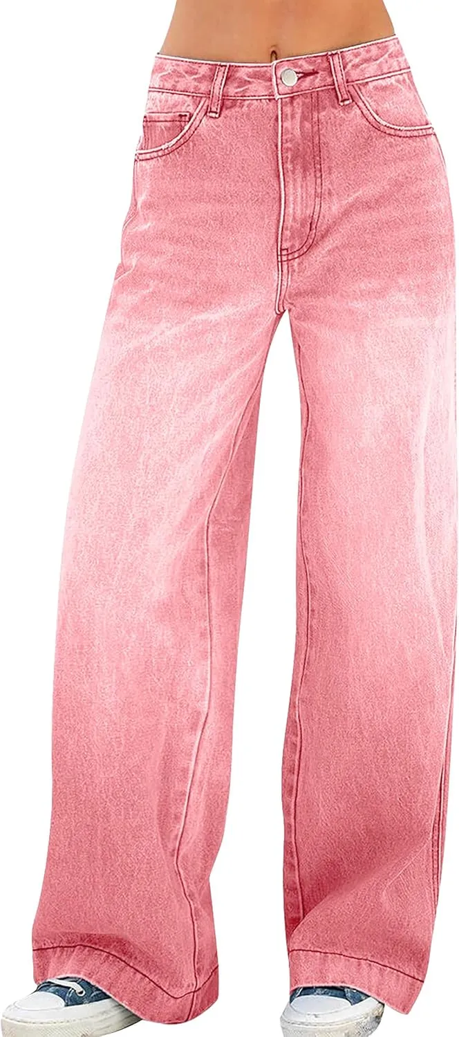 Womens Wide Leg Jeans - Baggy Loose Boyfriend Denim Pants