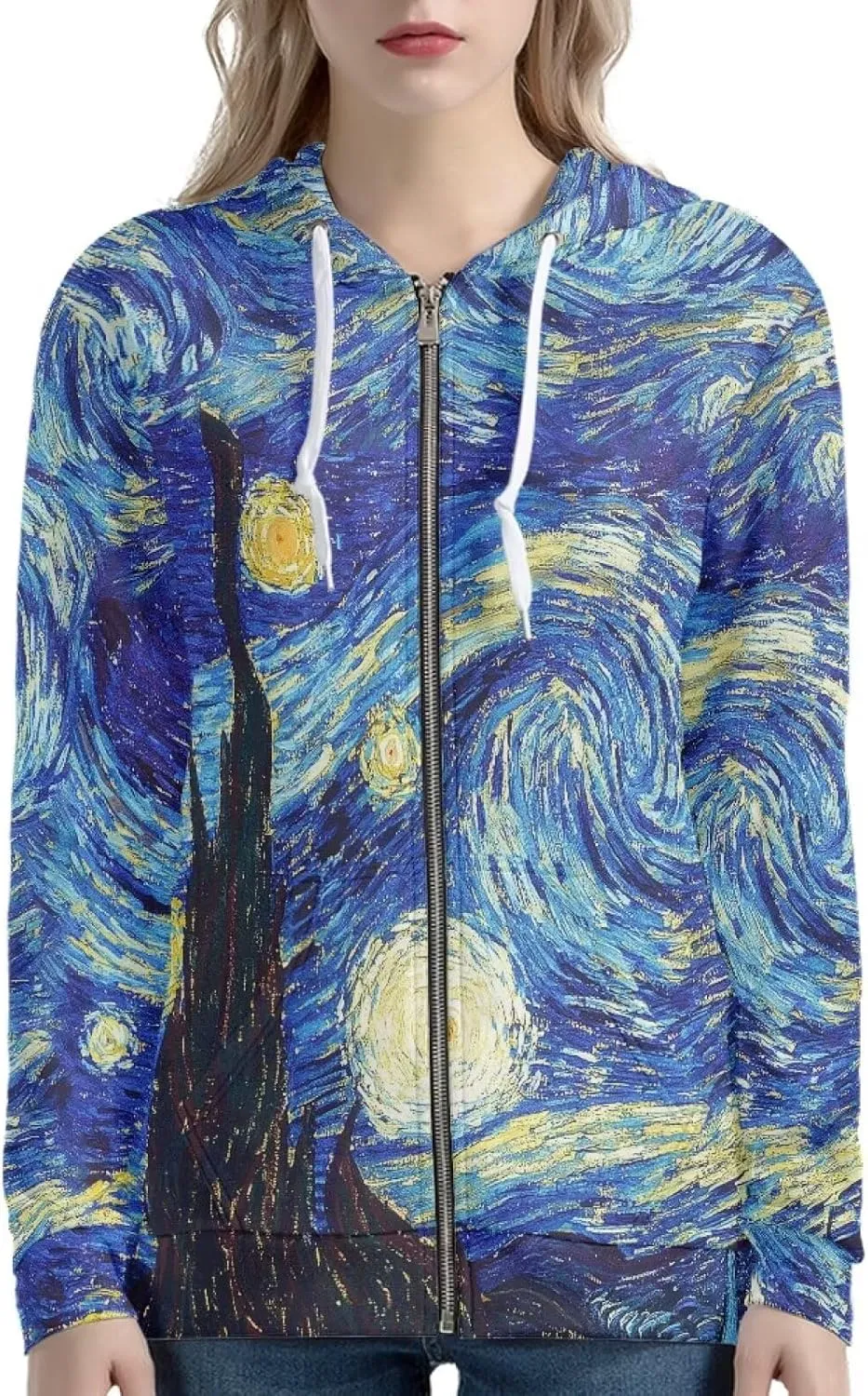 Women's Zip Up Long Sleeve Oversized Drawstring Hoodie Hooded Sweatshirt Pullover Top with Pockets