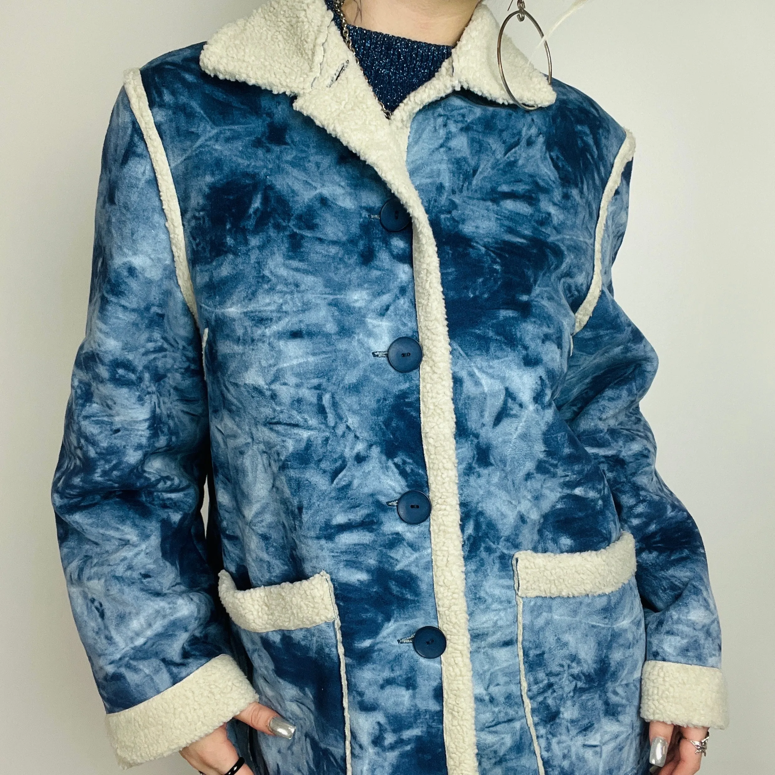 Y2k Ice Blue Sherpa Trench Coat