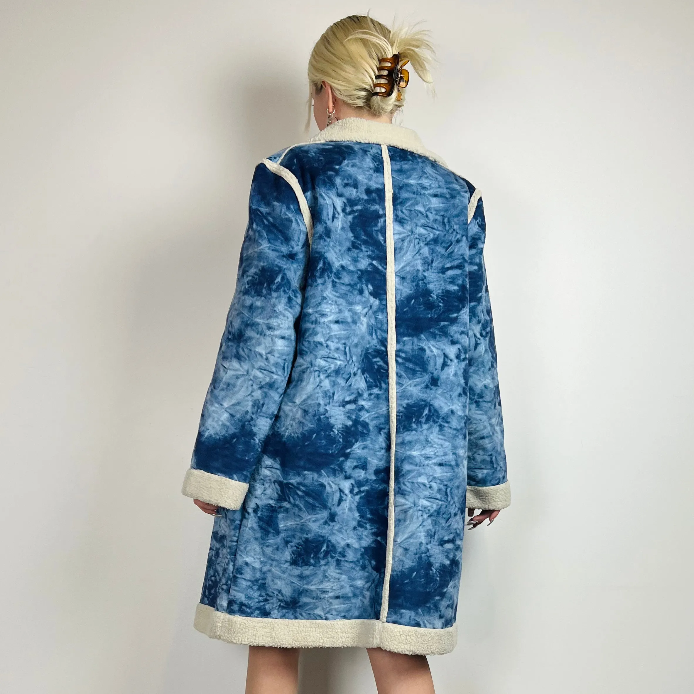Y2k Ice Blue Sherpa Trench Coat