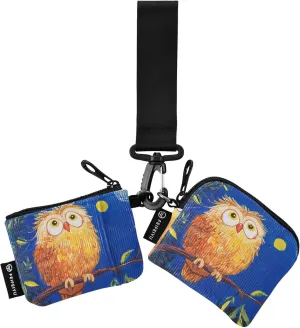 Yellow Owl Dual Coin Purse Credit Card Holder Wallet Large Capacity Wristlet Wallet Key Holder with Keychain for Men Women 2 Pcs