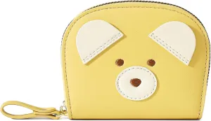 YINHEXI Cute Leather Card Holder Wallet for Women, RFID Small Zipper Wallet with Keychain Wristlet, Business Card Holder (Yellow)