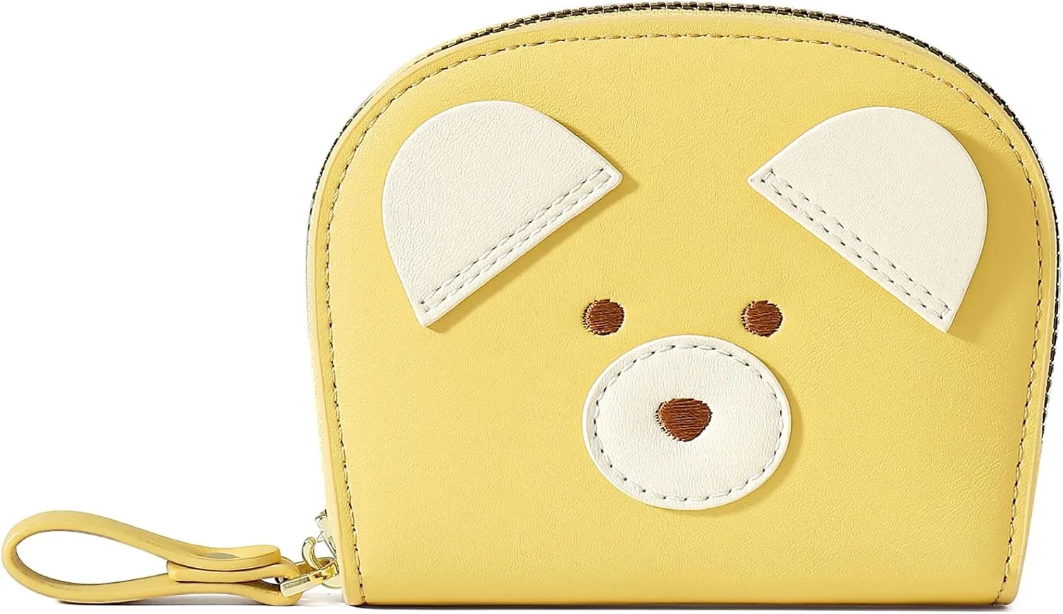 YINHEXI Cute Leather Card Holder Wallet for Women, RFID Small Zipper Wallet with Keychain Wristlet, Business Card Holder (Yellow)
