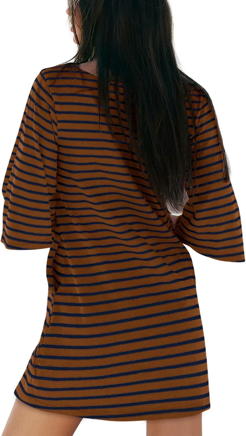Yousify Womens T Shirt Dress Cotton Summer Dresses 2025 Casual Loose Short Sleeve Striped Mini Dress with Pockets