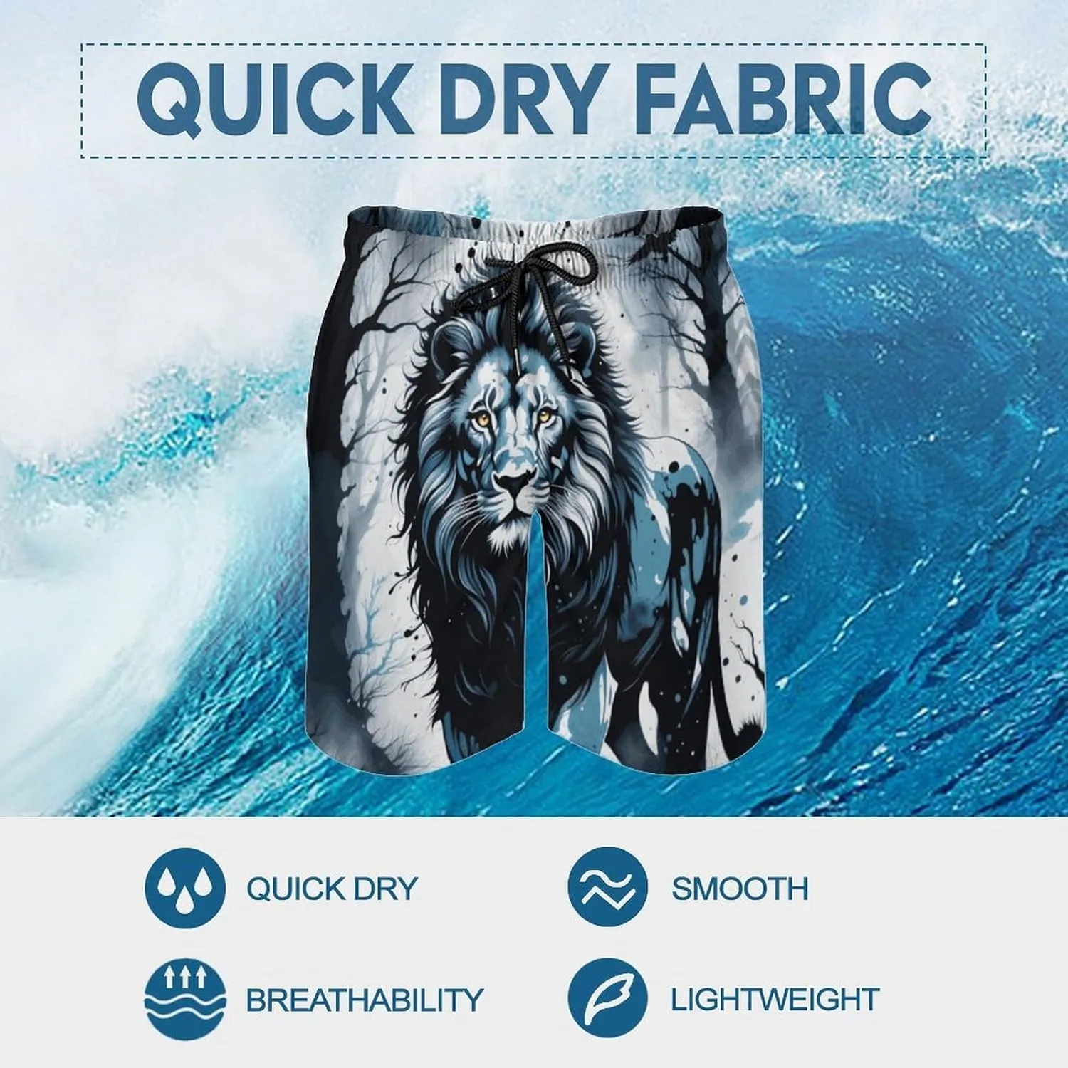 Zakqeik Lions Summer Mens Swimtrunks Workout Cool Shorts Running Pants with Pockets