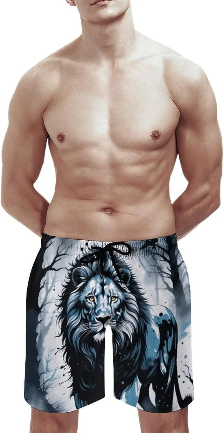 Zakqeik Lions Summer Mens Swimtrunks Workout Cool Shorts Running Pants with Pockets