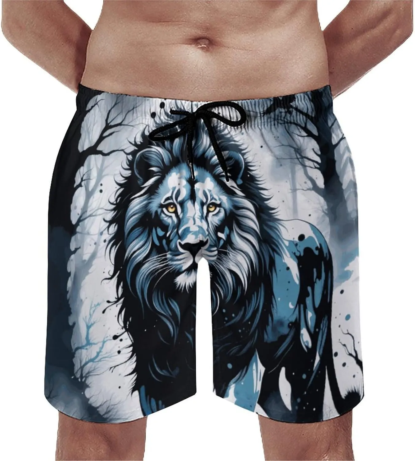 Zakqeik Lions Summer Mens Swimtrunks Workout Cool Shorts Running Pants with Pockets