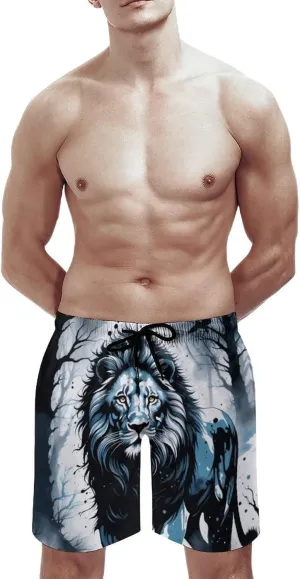 Zakqeik Lions Summer Mens Swimtrunks Workout Cool Shorts Running Pants with Pockets