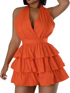 Zebaexf Women's 2024 Summer Rompers One Shoulder Sleeveless V Neck High Waist Short Jumpsuit Backless