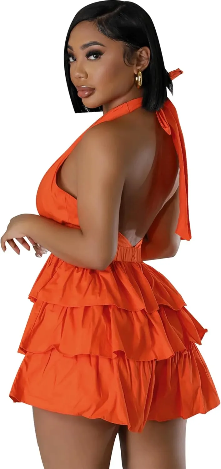 Zebaexf Women's 2024 Summer Rompers One Shoulder Sleeveless V Neck High Waist Short Jumpsuit Backless