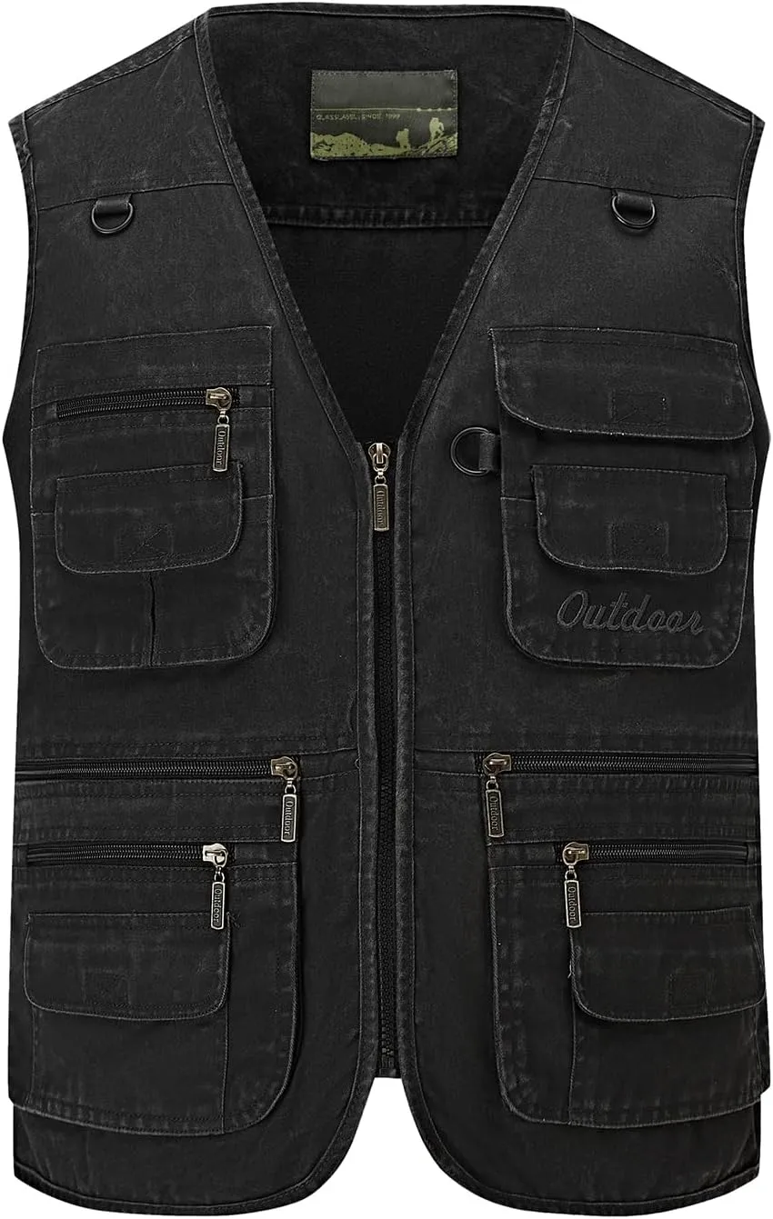 Ziker Men's Fishing Vest Outdoors Travel Work Photography Journalist Cargo Vest Jacket with Multi Pockets