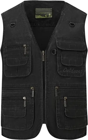 Ziker Men's Fishing Vest Outdoors Travel Work Photography Journalist Cargo Vest Jacket with Multi Pockets