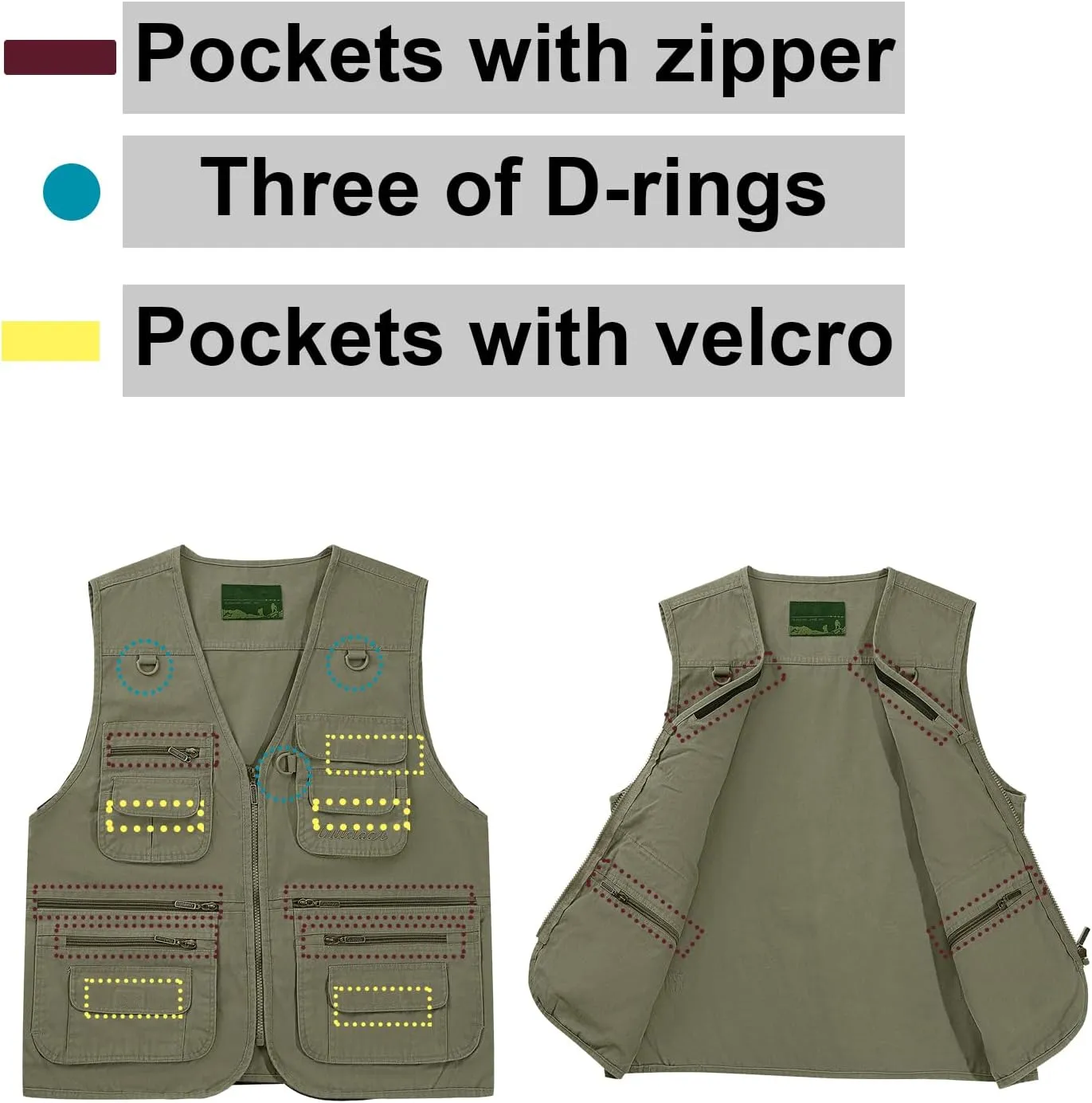 Ziker Men's Fishing Vest Outdoors Travel Work Photography Journalist Cargo Vest Jacket with Multi Pockets